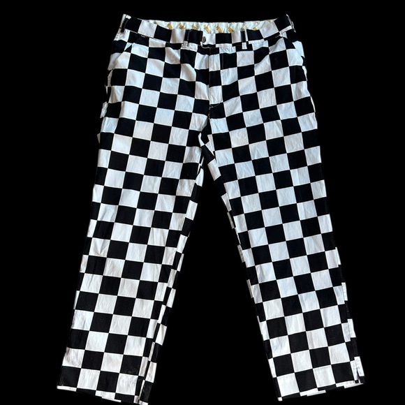 Loudmouth Men’s Golf Pants White Black Checkerboard 42x32 Statement Fun - Picture 1 of 6